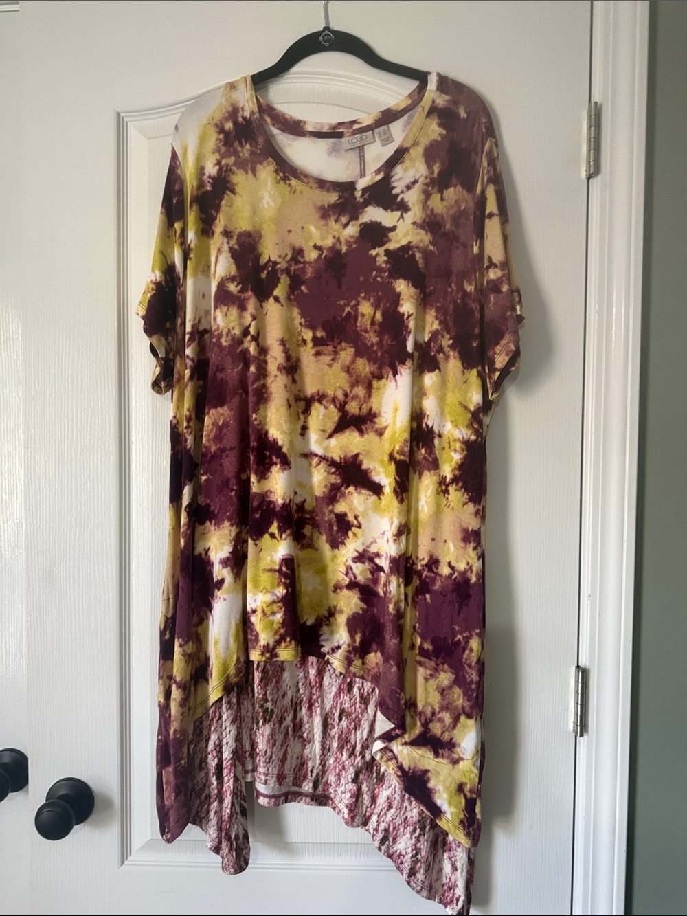Logo by Lori Goldstein Yellow & Purple Tie-Dye Short Sleeve Tunic Size 3X